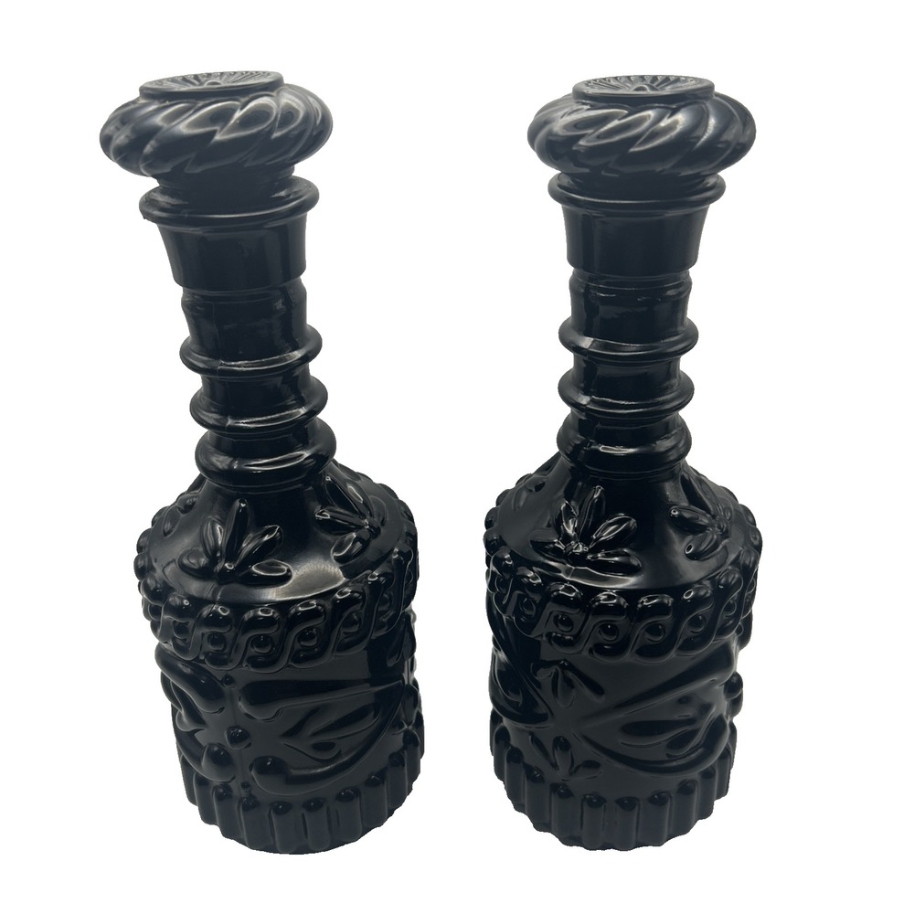 Vtg Pair Jim Beam Black Glass Kentucky Derby Decanters KY DRB-230
